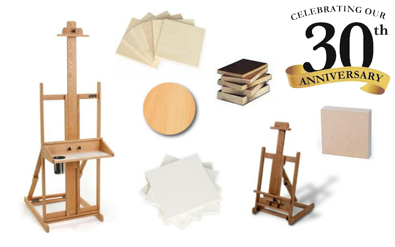 Collage of easels and painters panels (30 Years).