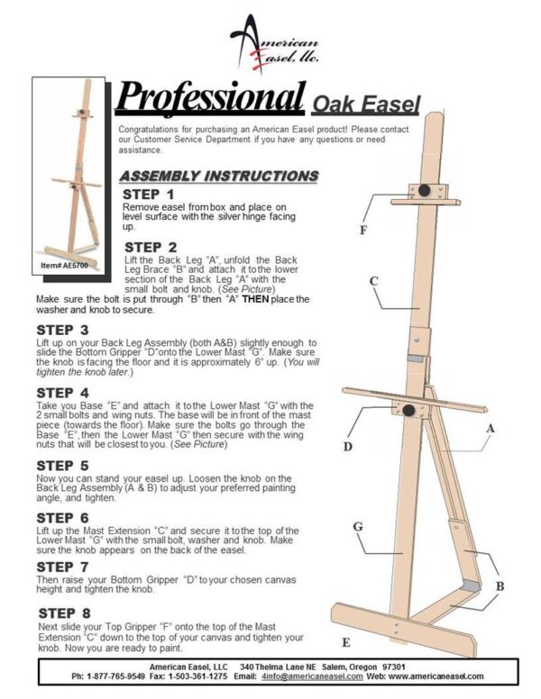 Assembly Instructions for the Professional Oak Easel