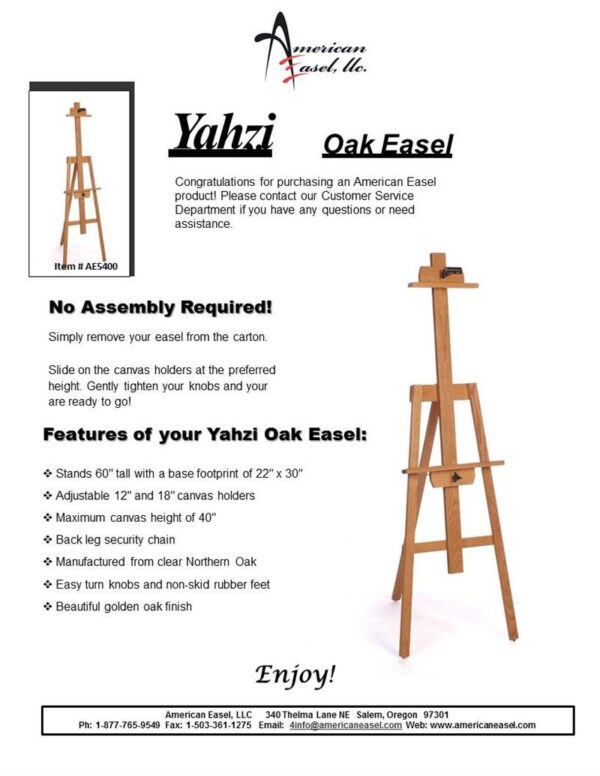 Features of the Yahzi Oak Easel