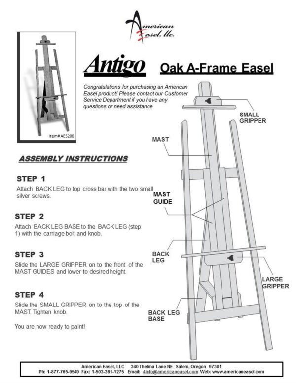 Assembly Instructions for the Antigo Oak A-Frame Easel