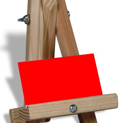 6" Miniature Tripod, displaying a red business card.