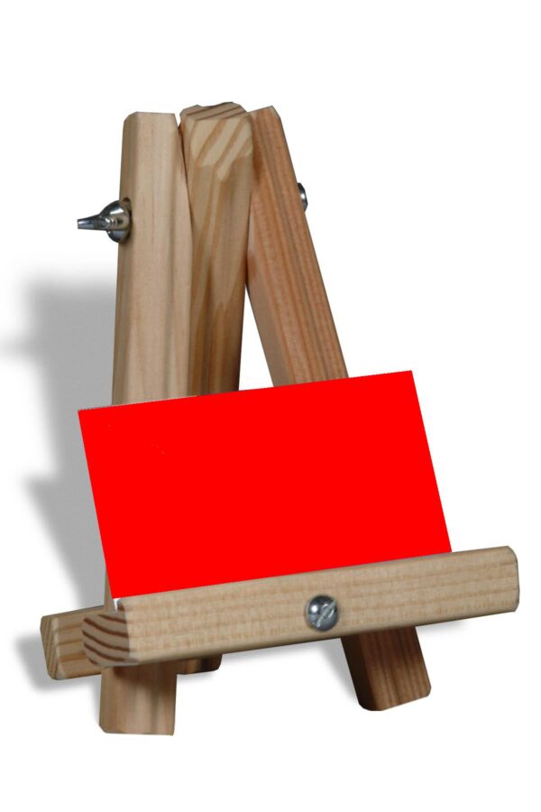 6" Miniature Tripod, displaying a red business card.