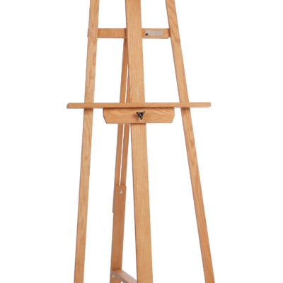 Large easel with a warm oak finish